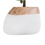 GloboStar® Artificial Garden PANDORA 20705 Επιδαπέδιο Πολυεστερικό Τσιμεντένιο Κασπώ Γλάστρα - Flower Pot Λευκό με Καφέ Μ60 x Π55 x Υ43cm