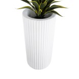 GloboStar® Artificial Garden MARSALA 20736 Επιδαπέδιο Πολυεστερικό Τσιμεντένιο Κασπώ Γλάστρα - Flower Pot Λευκό Φ41 x Υ90cm