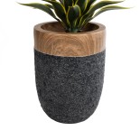 GloboStar® Artificial Garden BELLAGIO 20744 Επιδαπέδιο Πολυεστερικό Τσιμεντένιο Κασπώ Γλάστρα - Flower Pot Μαύρο με Καφέ Φ39 x Υ52cm