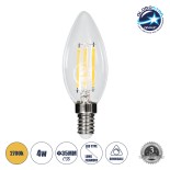 GloboStar® 99001 Λάμπα LED Long Filament E14 C35 Κεράκι 4W 400lm 360° AC 220-240V IP20 Φ3.5 x Υ10.5cm Θερμό Λευκό 2700K με Διάφανο Γυαλί Dimmable - 3 Χρόνια Εγγύηση