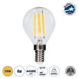 GloboStar® 99003 Λάμπα LED Long Filament E14 G45 Γλομπάκι 4W 400lm 360° AC 220-240V IP20 Φ4.5 x Υ7.5cm Θερμό Λευκό 2700K με Διάφανο Γυαλί Dimmable - 3 Χρόνια Εγγύηση
