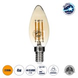 GloboStar® 99031 Λάμπα LED Long Filament E14 C35 Κεράκι 4W 350lm 360° AC 220-240V IP20 Φ3.5 x Υ10.5cm Ultra Θερμό Λευκό 2200K με Μελί Γυαλί Dimmable - 3 Χρόνια Εγγύηση