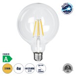GloboStar® 99085 Λάμπα LED Long Filament E27 G125 Γλόμπος 4W 840lm 360° AC 220-240V IP20 Φ12.5 x Υ13.8cm Θερμό Λευκό 2700K με Διάφανο Γυαλί - Pro Series 210lm/W - A Ενεργειακή Κλάση - 3 Χρόνια Εγγύηση