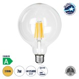 GloboStar® 99089 Λάμπα LED Long Filament E27 G125 Γλόμπος 7W 1470lm 360° AC 220-240V IP20 Φ12.5 x Υ13.8cm Θερμό Λευκό 2700K με Διάφανο Γυαλί - Pro Series 210lm/W - A Ενεργειακή Κλάση - 3 Χρόνια Εγγύηση