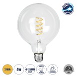 GloboStar® 99137 Λάμπα LED  Soft S Spiral Filament E27 G125 Γλόμπος 4W 300lm 360° AC 220-240V IP20 Φ12.5 x Υ18cm Θερμό Λευκό 2700K με Διάφανο Γυαλί Dimmable - 3 Χρόνια Εγγύηση
