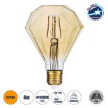 GloboStar® 99161 Λάμπα LED Long Filament E27 D90 DIAMOND Γλόμπος 4W 350lm 360° AC 220-240V IP20 Φ9 x Υ13.4cm Ultra Θερμό Λευκό 2200K με Μελί Γυαλί Dimmable - 3 Χρόνια Εγγύηση