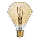 GloboStar® 99161 Λάμπα LED Long Filament E27 D90 DIAMOND Γλόμπος 4W 350lm 360° AC 220-240V IP20 Φ9 x Υ13.4cm Ultra Θερμό Λευκό 2200K με Μελί Γυαλί Dimmable - 3 Χρόνια Εγγύηση
