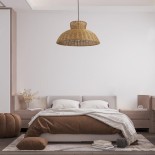 GloboStar® MALABO 02328 Boho Κρεμαστό Φωτιστικό Καμπάνα Μονόφωτο 1 x E27 IP20 Καφέ Ξύλο - Μ60 x Π60 x Υ31cm
