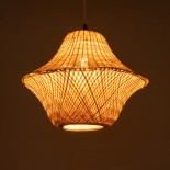 GloboStar® JUNIPER 01737 Boho Κρεμαστό Φωτιστικό Πλέγμα Μονόφωτο 1 x E27 IP20 Μπεζ Ξύλο - Μ45 x Π45 x Υ40cm