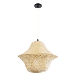 GloboStar® JUNIPER 01737 Boho Κρεμαστό Φωτιστικό Πλέγμα Μονόφωτο 1 x E27 IP20 Μπεζ Ξύλο - Μ45 x Π45 x Υ40cm