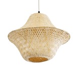 GloboStar® JUNIPER 01737 Boho Κρεμαστό Φωτιστικό Πλέγμα Μονόφωτο 1 x E27 IP20 Μπεζ Ξύλο - Μ45 x Π45 x Υ40cm