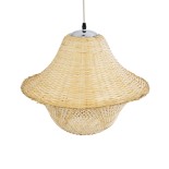 GloboStar® JUNIPER 01737 Boho Κρεμαστό Φωτιστικό Πλέγμα Μονόφωτο 1 x E27 IP20 Μπεζ Ξύλο - Μ45 x Π45 x Υ40cm