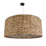 GloboStar® MANGATA 01850 Boho Κρεμαστό Φωτιστικό Οροφής Μονόφωτο 1 x E27 AC220-240V IP20 - Φ90 x Υ40cm - Καφέ Water Hyacinth - Υδρουάκινθος Πλέγμα Καμπάνα - 5 Χρόνια Εγγύηση