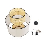 GloboStar® SAIGE 01917 Boho Κρεμαστό Φωτιστικό Καπέλο Μονόφωτο 1 x E27 IP20 Μπεζ Ρατάν με Μπεζ & Μαύρο Ύφασμα - Μ50 x Π50 x Υ60cm