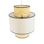 GloboStar® SAIGE 01917 Boho Κρεμαστό Φωτιστικό Καπέλο Μονόφωτο 1 x E27 IP20 Μπεζ Ρατάν με Μπεζ & Μαύρο Ύφασμα - Μ50 x Π50 x Υ60cm