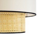GloboStar® SAIGE 01917 Boho Κρεμαστό Φωτιστικό Καπέλο Μονόφωτο 1 x E27 IP20 Μπεζ Ρατάν με Μπεζ & Μαύρο Ύφασμα - Μ50 x Π50 x Υ60cm