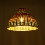 GloboStar® CABALLEROS 02053 Boho Κρεμαστό Φωτιστικό Καμπάνα Μονόφωτο 1 x E27 IP20 Πολύχρωμο Ξύλο - Μ40 x Π40 x Υ27cm