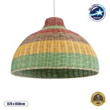 GloboStar® CABALLEROS 02054 Boho Κρεμαστό Φωτιστικό Καμπάνα Μονόφωτο 1 x E27 IP20 Πολύχρωμο Ξύλο - Μ70 x Π70 x Υ48cm
