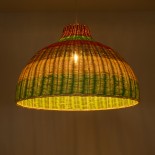 GloboStar® CABALLEROS 02054 Boho Κρεμαστό Φωτιστικό Καμπάνα Μονόφωτο 1 x E27 IP20 Πολύχρωμο Ξύλο - Μ70 x Π70 x Υ48cm