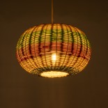 GloboStar® CABALLEROS 02055 Boho Κρεμαστό Φωτιστικό Πλέγμα Μονόφωτο 1 x E27 IP20 Πολύχρωμο Ξύλο - Μ40 x Π40 x Υ25cm