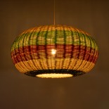 GloboStar® CABALLEROS 02056 Boho Κρεμαστό Φωτιστικό Πλέγμα Μονόφωτο 1 x E27 IP20 Πολύχρωμο Ξύλο - Μ70 x Π70 x Υ36cm