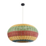 GloboStar® CABALLEROS 02056 Boho Κρεμαστό Φωτιστικό Πλέγμα Μονόφωτο 1 x E27 IP20 Πολύχρωμο Ξύλο - Μ70 x Π70 x Υ36cm