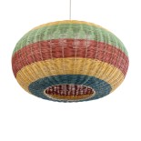 GloboStar® CABALLEROS 02056 Boho Κρεμαστό Φωτιστικό Πλέγμα Μονόφωτο 1 x E27 IP20 Πολύχρωμο Ξύλο - Μ70 x Π70 x Υ36cm