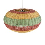 GloboStar® CABALLEROS 02056 Boho Κρεμαστό Φωτιστικό Πλέγμα Μονόφωτο 1 x E27 IP20 Πολύχρωμο Ξύλο - Μ70 x Π70 x Υ36cm