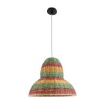 GloboStar® CABALLEROS 02057 Boho Κρεμαστό Φωτιστικό Καμπάνα Μονόφωτο 1 x E27 IP20 Πολύχρωμο Ξύλο - Μ40 x Π40 x Υ30cm