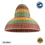 GloboStar® CABALLEROS 02058 Boho Κρεμαστό Φωτιστικό Καμπάνα Μονόφωτο 1 x E27 IP20 Πολύχρωμο Ξύλο - Μ70 x Π70 x Υ60cm