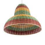 GloboStar® CABALLEROS 02058 Boho Κρεμαστό Φωτιστικό Καμπάνα Μονόφωτο 1 x E27 IP20 Πολύχρωμο Ξύλο - Μ70 x Π70 x Υ60cm