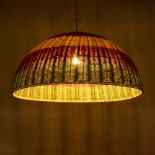 GloboStar® CABALLEROS 02061 Boho Κρεμαστό Φωτιστικό Καμπάνα Μονόφωτο 1 x E27 IP20 Πολύχρωμο Ξύλο - Μ70 x Π70 x Υ34cm