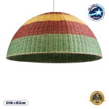 GloboStar® CABALLEROS 02062 Boho Κρεμαστό Φωτιστικό Καμπάνα Μονόφωτο 1 x E27 IP20 Πολύχρωμο Ξύλο - Μ100 x Π100 x Υ53cm