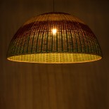 GloboStar® CABALLEROS 02062 Boho Κρεμαστό Φωτιστικό Καμπάνα Μονόφωτο 1 x E27 IP20 Πολύχρωμο Ξύλο - Μ100 x Π100 x Υ53cm