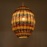 GloboStar® CABALLEROS 02065 Boho Κρεμαστό Φωτιστικό Πλέγμα Μονόφωτο 1 x E27 IP20 Πολύχρωμο Ξύλο - Μ40 x Π40 x Υ50cm