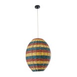 GloboStar® CABALLEROS 02065 Boho Κρεμαστό Φωτιστικό Πλέγμα Μονόφωτο 1 x E27 IP20 Πολύχρωμο Ξύλο - Μ40 x Π40 x Υ50cm