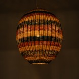 GloboStar® CABALLEROS 02066 Boho Κρεμαστό Φωτιστικό Πλέγμα Μονόφωτο 1 x E27 IP20 Πολύχρωμο Ξύλο - Μ70 x Π70 x Υ80cm