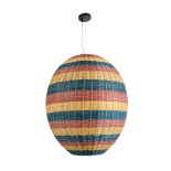 GloboStar® CABALLEROS 02066 Boho Κρεμαστό Φωτιστικό Πλέγμα Μονόφωτο 1 x E27 IP20 Πολύχρωμο Ξύλο - Μ70 x Π70 x Υ80cm