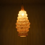 GloboStar® MAUI 02114 Boho Κρεμαστό Φωτιστικό Πλέγμα Μονόφωτο 1 x E27 IP20 Μπεζ Ξύλο - Μ30 x Π30 x Y77cm