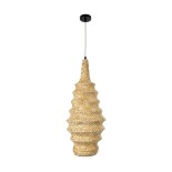 GloboStar® MAUI 02114 Boho Κρεμαστό Φωτιστικό Πλέγμα Μονόφωτο 1 x E27 IP20 Μπεζ Ξύλο - Μ30 x Π30 x Y77cm
