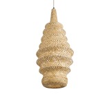 GloboStar® MAUI 02114 Boho Κρεμαστό Φωτιστικό Πλέγμα Μονόφωτο 1 x E27 IP20 Μπεζ Ξύλο - Μ30 x Π30 x Y77cm