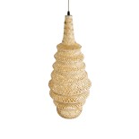 GloboStar® MAUI 02114 Boho Κρεμαστό Φωτιστικό Πλέγμα Μονόφωτο 1 x E27 IP20 Μπεζ Ξύλο - Μ30 x Π30 x Y77cm