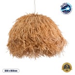 GloboStar® GUADELOUPE 02155 Boho Κρεμαστό Φωτιστικό Καμπάνα Μονόφωτο 1 x E27 IP20 Καφέ Raffia - Μ80 x Π80 x Υ60cm