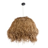 GloboStar® GUADELOUPE 02158 Boho Κρεμαστό Φωτιστικό Καμπάνα Μονόφωτο 1 x E27 IP20 Μπεζ Raffia - Μ80 x Π80 x Υ60cm