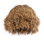 GloboStar® GUADELOUPE 02158 Boho Κρεμαστό Φωτιστικό Καμπάνα Μονόφωτο 1 x E27 IP20 Μπεζ Raffia - Μ80 x Π80 x Υ60cm
