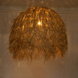 GloboStar® GUADELOUPE 02159 Boho Κρεμαστό Φωτιστικό Καμπάνα Μονόφωτο 1 x E27 IP20 Μπεζ Raffia - Μ120 x Π120 x Υ100cm