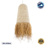 GloboStar® LETA 02171 Boho Κρεμαστό Φωτιστικό Καμπάνα Μονόφωτο 1 x E27 IP20 Μπεζ Raffia - Μ50 x Π50 x Υ150cm