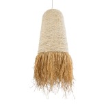 GloboStar® LETA 02171 Boho Κρεμαστό Φωτιστικό Καμπάνα Μονόφωτο 1 x E27 IP20 Μπεζ Raffia - Μ50 x Π50 x Υ150cm