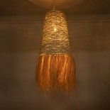 GloboStar® LETA 02171 Boho Κρεμαστό Φωτιστικό Καμπάνα Μονόφωτο 1 x E27 IP20 Μπεζ Raffia - Μ50 x Π50 x Υ150cm