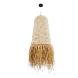 GloboStar® LETA 02171 Boho Κρεμαστό Φωτιστικό Καμπάνα Μονόφωτο 1 x E27 IP20 Μπεζ Raffia - Μ50 x Π50 x Υ150cm
